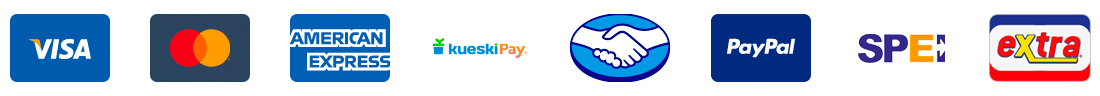 Formas de pago: VISA, MASTERCARD, AMERICAN EXPRESS, KUESKI PAY, MERCADOPAGO, PAYPAL, SPEI, Extra